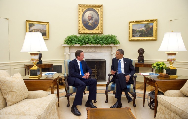 Image: US President Barack Obama meets with British Prime Minister David Cameron in