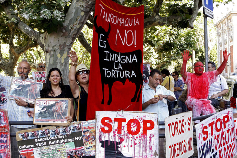 Image: Anti-bullfighting activists in Barcelona