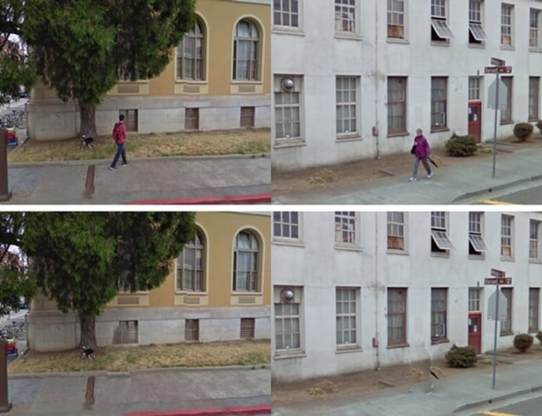 Image: Before and after shots of people removed from Google Street View