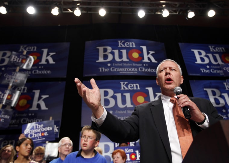Image: Republican U.S. Senate candidate Ken Buck gives his acceptance speech to supporters in Loveland, Colorado