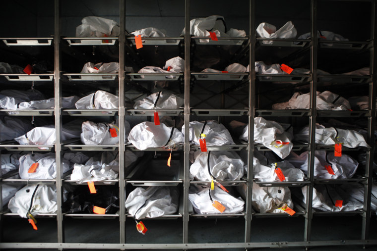 Image: Bags containing bodies at the Pima County morgue in Tucson, Ariz.