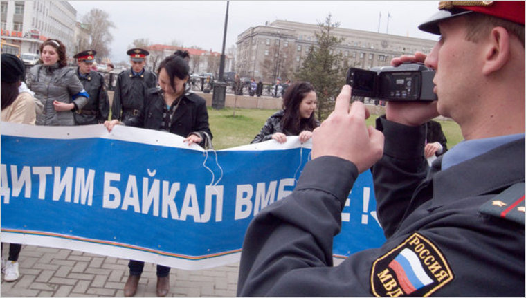 Baikal Environmental Wave protested in June against a paper factory on the shores of Lake Baikal, months after security forces seized its computers.