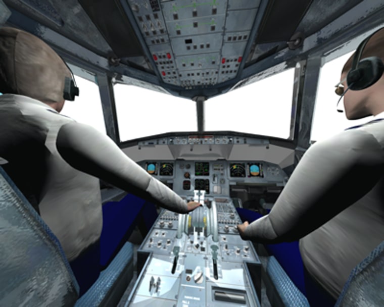 of the view from a video camera inside a cockpit. Other cameras could focus on the primary flight instrument panel, engine instruments, captain's instruments, and flight accessory controls.