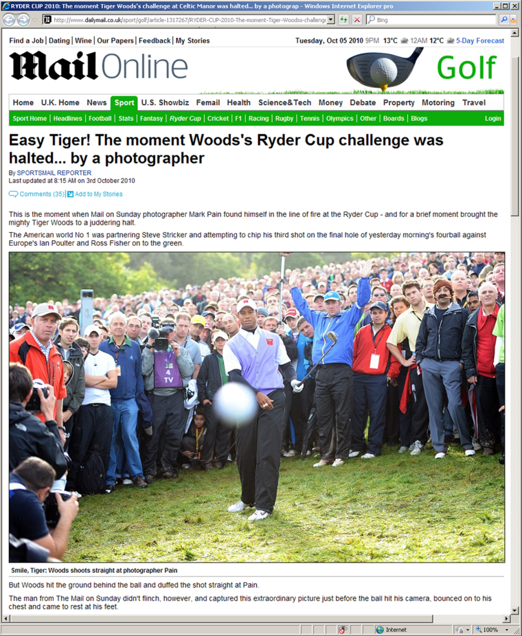 Tiger Woods photo at the Daily Mail Online