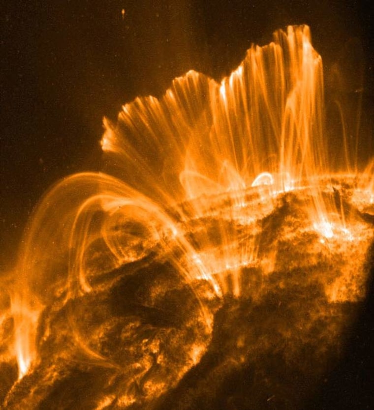 A solar eruption. Solar weather can affect the climate on Earth as the sun goes through its 11-year solar weather cycle.
