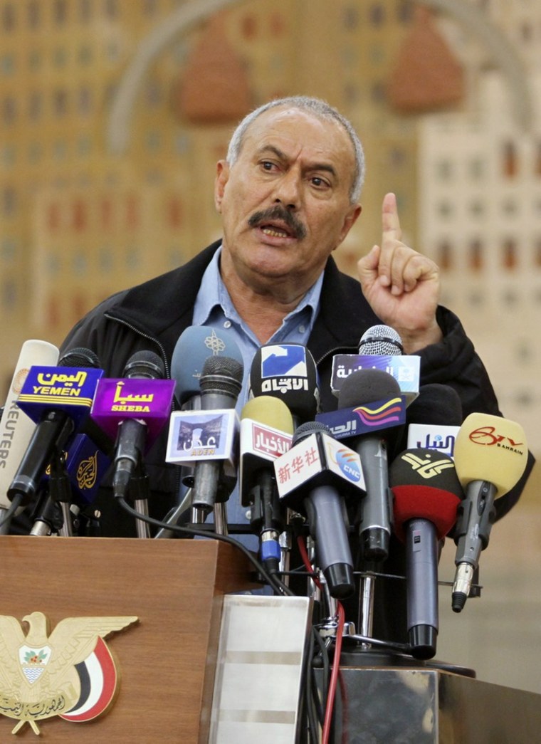 Image: Yemen's President Ali Abdullah Saleh addresses a news conference in Sanaa
