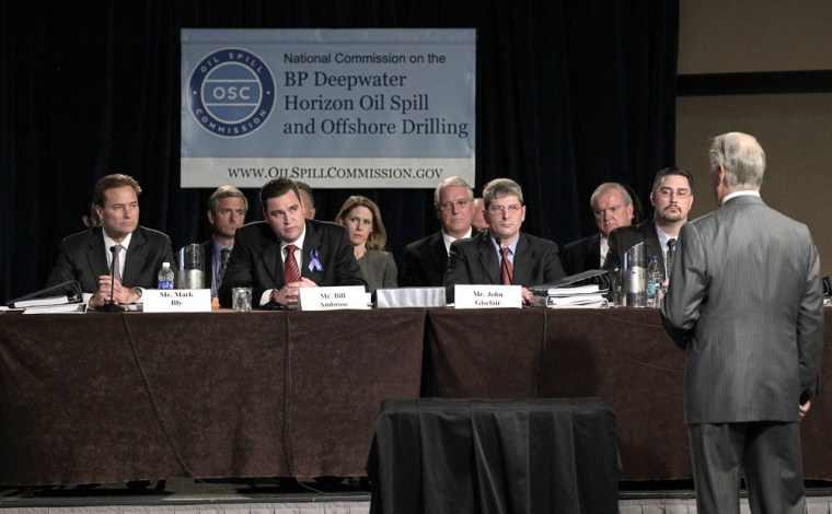 Image:A panel with representatives from BP, Transocean and Halliburton, give their views before the National Commission on the BP Deepwater Horizon Oil Spill and Offshore Drilling