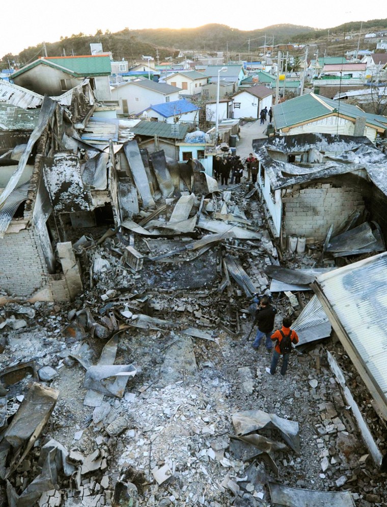 Image: Houses destroyed by North Korean artillery shelling are pictured on Yeonpyeong island