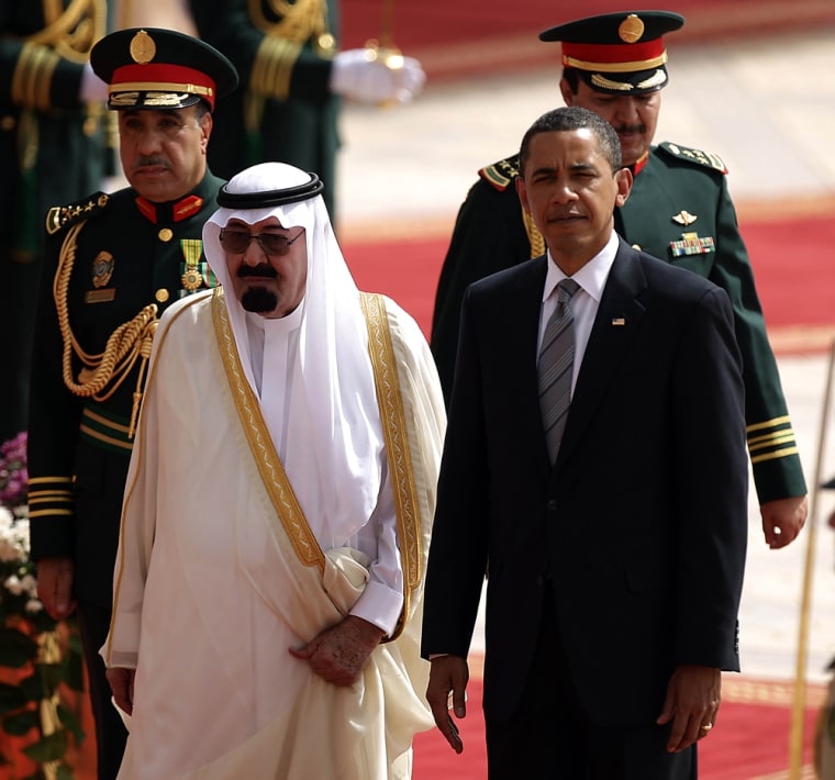 Image: Saudi King Abdullah bin Abdul Aziz al-Saud greets US President Barack Obama