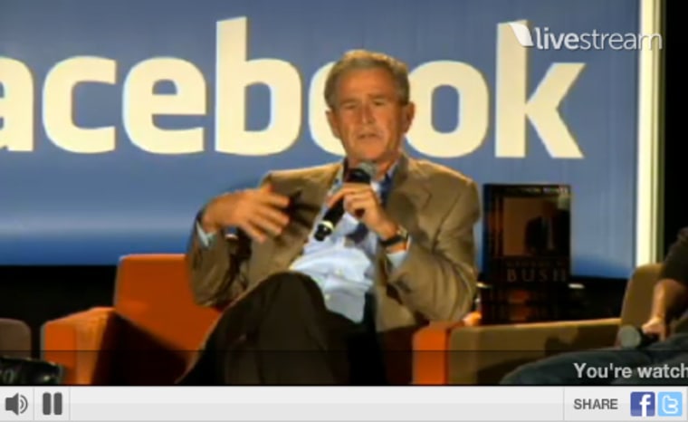 Image: Livestream screengrab of George W. Bush talking at Facebook campus
