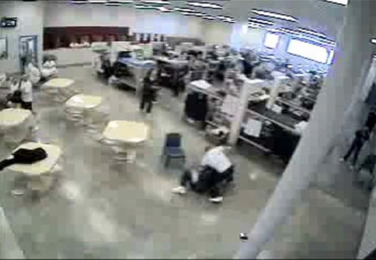 Image: n inmate attacks fellow inmate Hanni Elabed at the privately-run Idaho Correctional Center just south of Boise