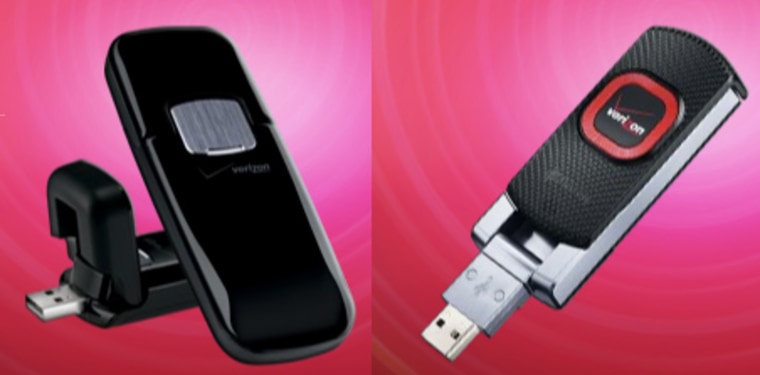 The first 4G devices from Verizon Wireless will be USB modems. At launch on Dec. 5, the carrier will sell the LG VL600 (left); soon after, it will add the Pantech UML290 (right). Each modem will cost $99.99 with a two-year contract. 