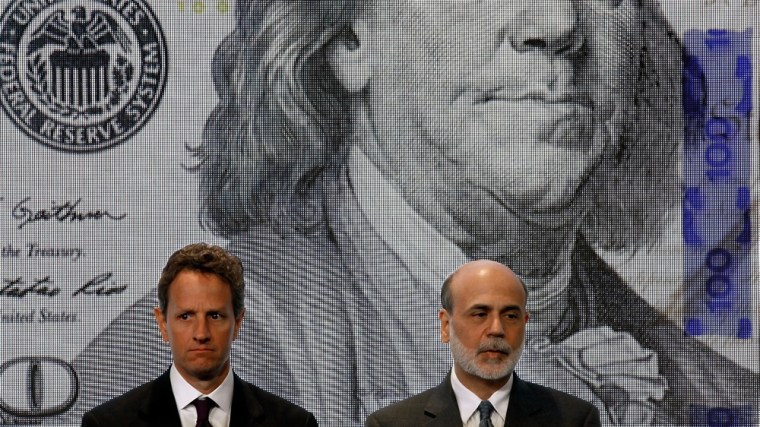 Image: Geithner, Bernanke Take Part In Unveiling Of New Hundred Dollar Bill