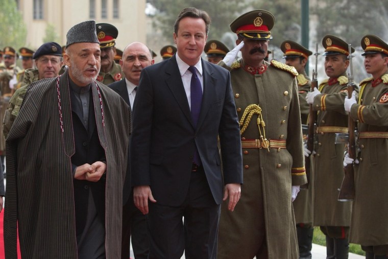Image: British PM Cameron meets Afghan President Karzai in Kabul