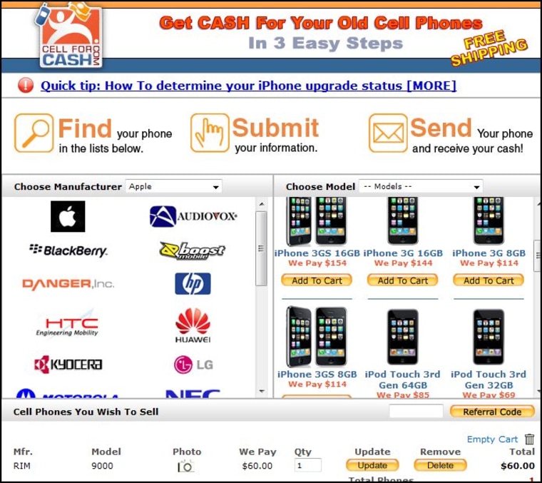 Image: CellForCash.com screenshot