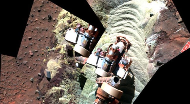Image: Mosaic of images shows the dirt in front of NASA's Mars rover Spirit