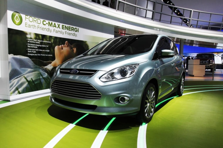 Image: A Ford C-max Energi hybrid car is seen on display during the North American International Auto show in Detroit