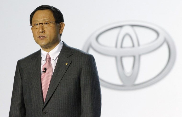 Image: Toyota Motor Corp President Toyoda soeaks before the Prius V is revealed during the North American International Auto show in Detroit