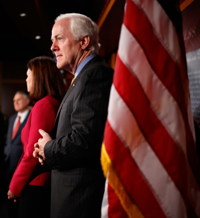 Chairman of the National Republican Senatorial Committee Sen. John Cornyn joins fellow GOP leaders for a news conference in the U.S. Capitol Jan. 6 in Washington, DC. (©Chip Somodevilla/Getty Images)