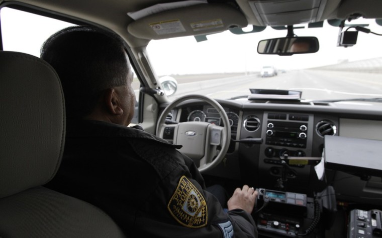 Image: Pharr Police Sgt. Ray Lara drives across International Bridge