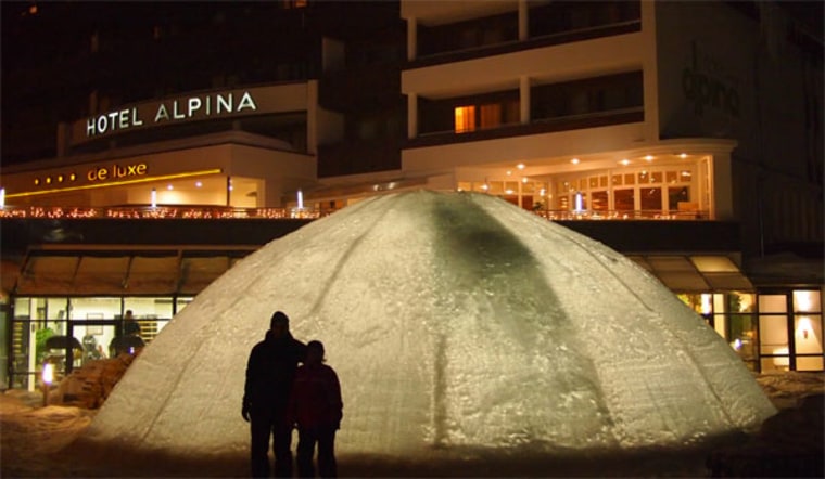 Engineers have erected a huge ice dome using a new technique. The structure, being used as a bar outside of a hotel in the village of Obergurgl, Austria, was completed on Jan. 27. It has a 33-foot free span supported solely by the outside walls. 