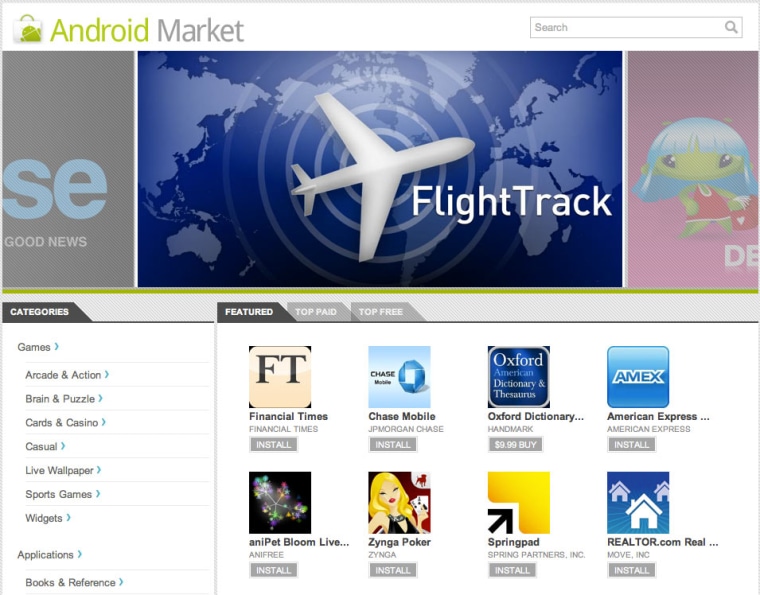 Image: Screenshot of new Web-based Android App Market