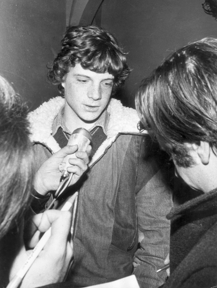 Image: J. Paul Getty III is interviewed by the press on leaving a police station following the arrest of the men accused in his kidnapping in 1973