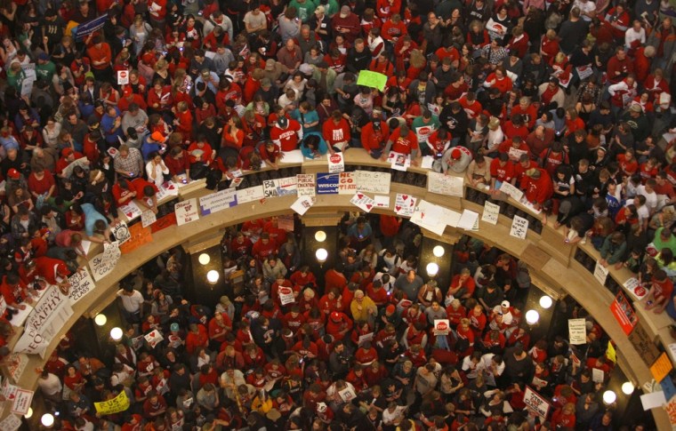 Image: Protesters fill Wisconsin State Capitol