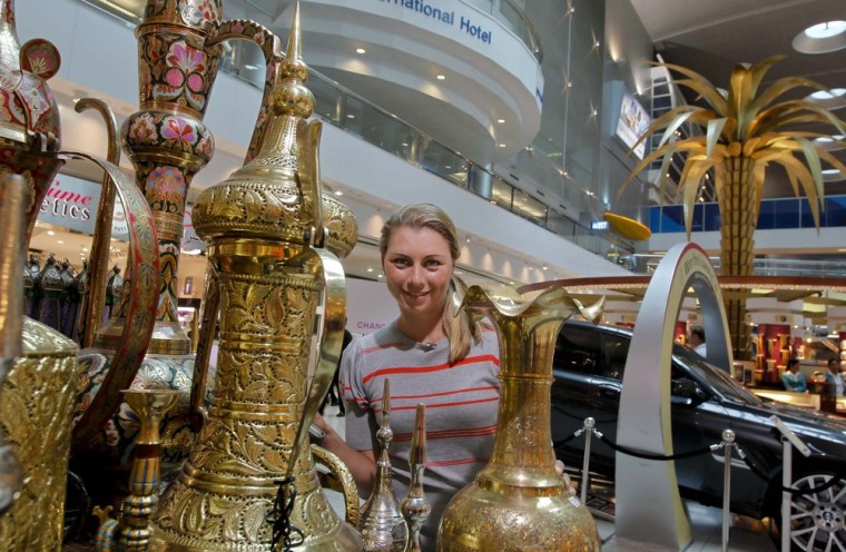 Image: Tennis player Vera Dushevina of Russia visits the Duty Free at Dubai airport in this handout picture released by Dubai Duty free