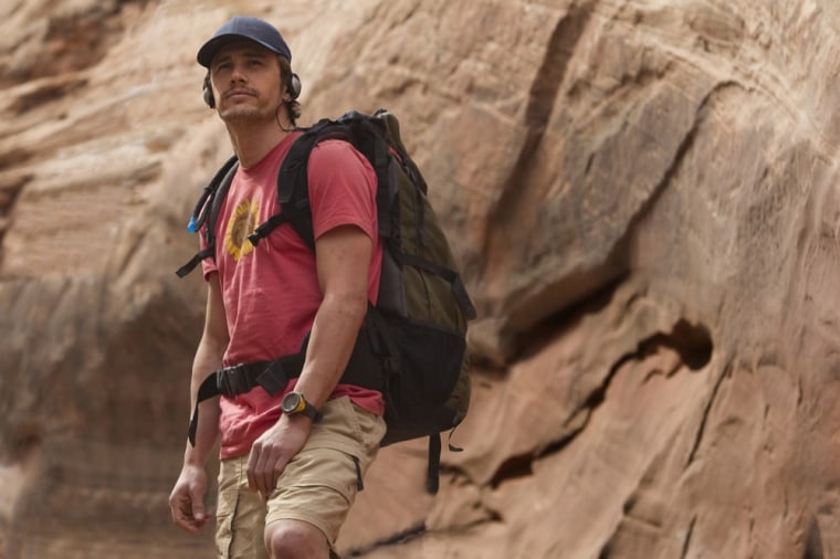 Image: Publicity photo of Oscar best actor nominee James Franco, in a scene from the film \"127 Hours\"