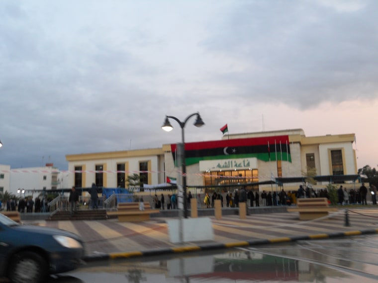 LibyaÕs flag of independence hangs at the main peopleÕs hall in Misurata, the countryÕs third-largest city.