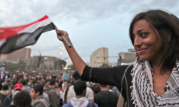 Egyptian activist Jihan Ibrahim, 24, during the protests in Cairo that led to the fall of President Hosni Mubarak.