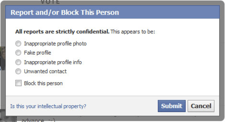 Image: Facebook \"block this person\" box