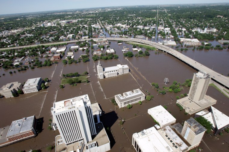 Image: Floodwater from the Cedar River covers a large area in Cedar Rapids, Iowa.