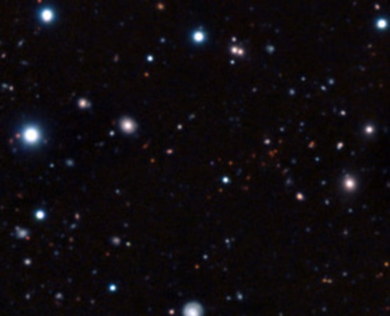 Although this galaxy cluster is seen when the universe was less than one quarter of its current age, it looks surprisingly similar to galaxy clusters in the current universe.