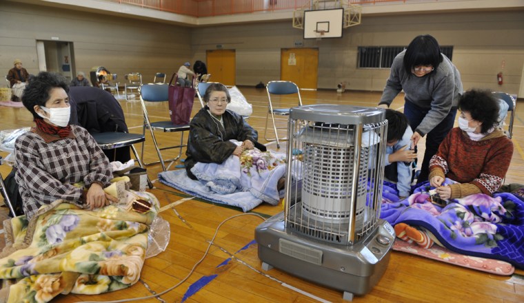Evacuees gather at a shelter in the Japa