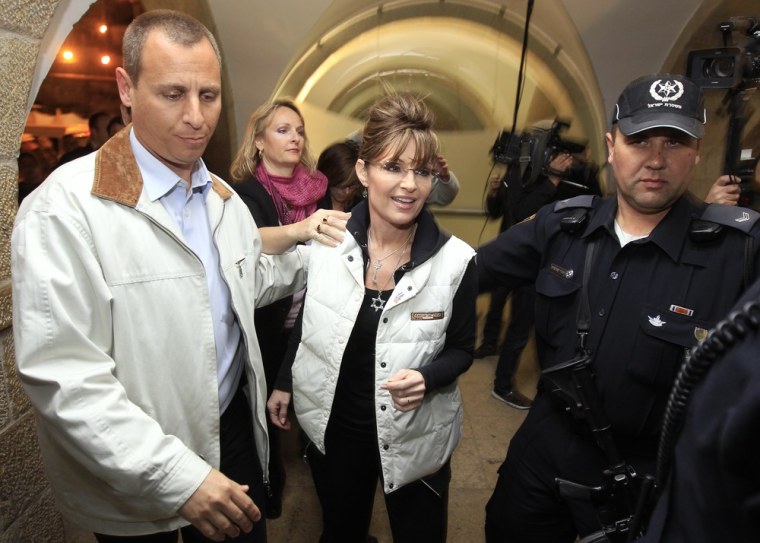 Image: Former Alaska governor Sarah Palin arrives at the Western Wall tunnels
