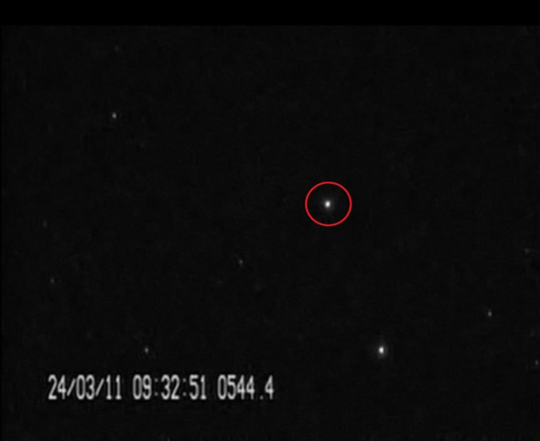 This still image taken from a video by Canadian skywatcher Kevin Fetter shows the X-37B space plane, known as the Orbital Test Vehicle 2, as it passed over his site on March 24. 
