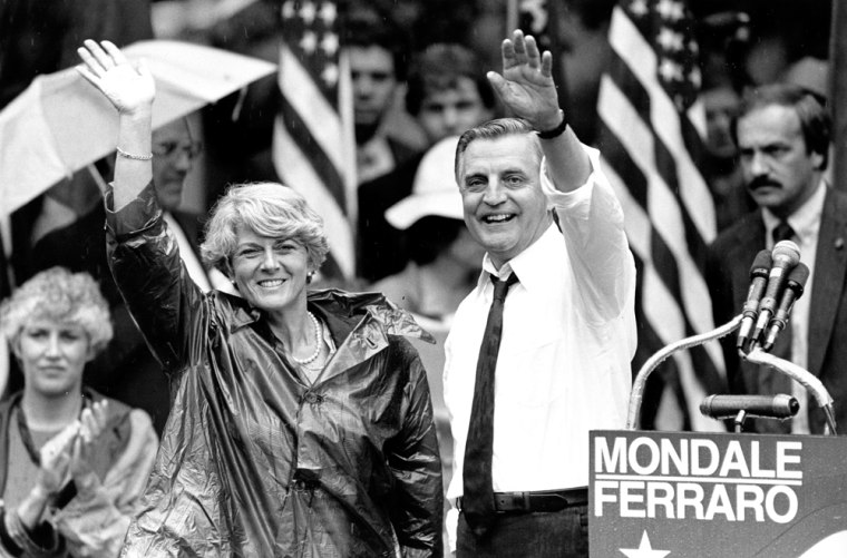 Image: Democratic presidential candidate Walter Mondale and his running mate, Geraldine Ferraro