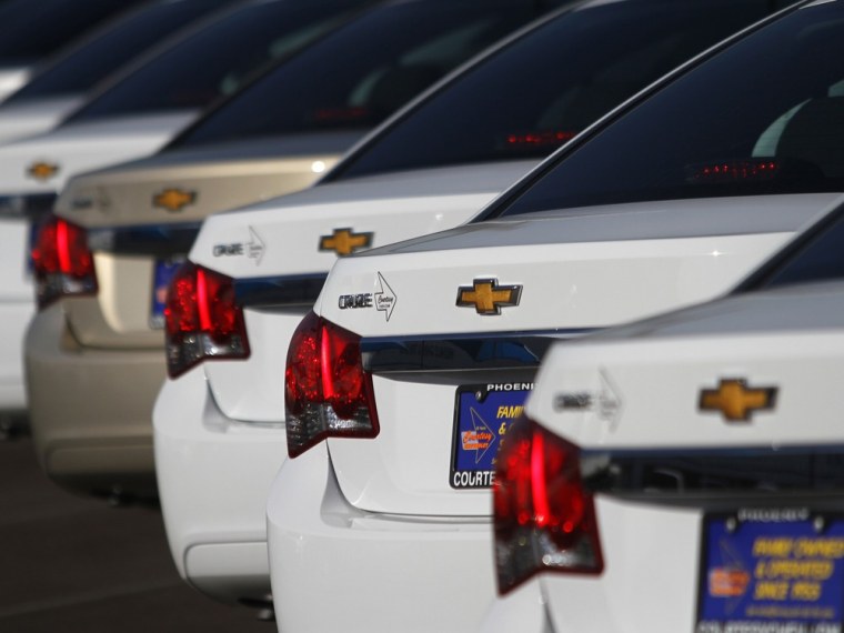 Image: Chevrolet Cruze vehicles are displayed at courtesy Chevrolet dealership in Phoenix