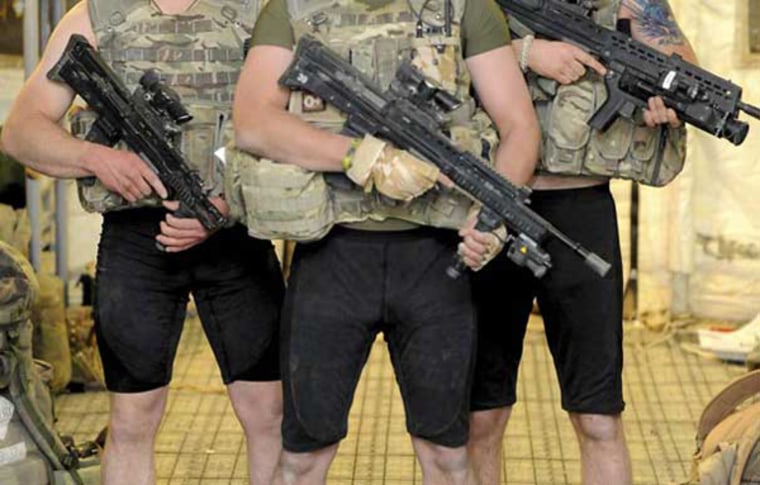 British troops model their version of ballistic underwear, which U.S. Marines want urgently.