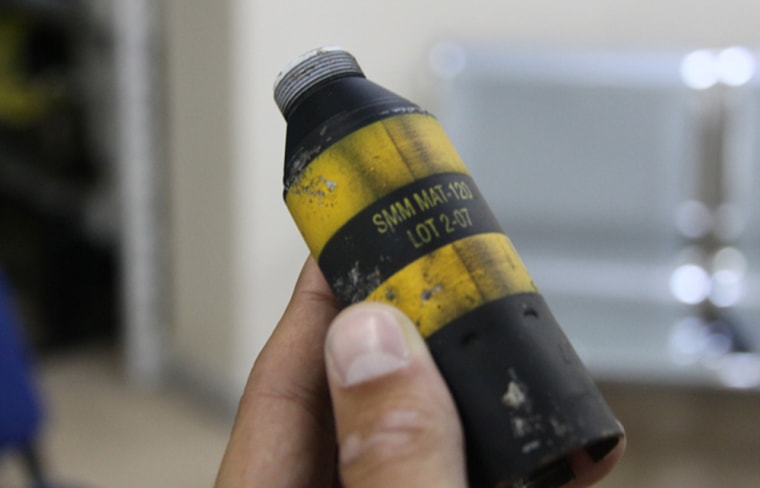 Remnant of a submunition delivered by a MAT-120 cluster munition found in Misurata, Libya. 
