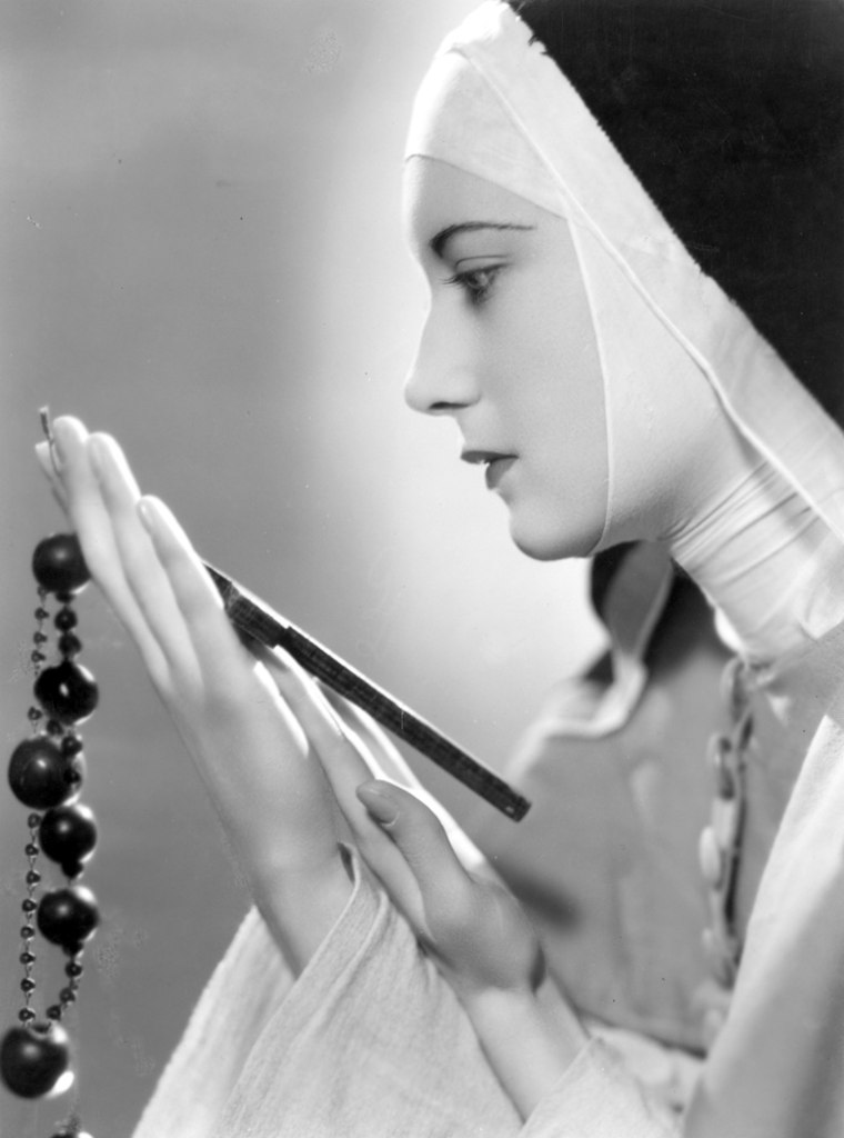 Actress Eve Foster in costume as the Madonna in the 1933 play, 'The Miracle'.