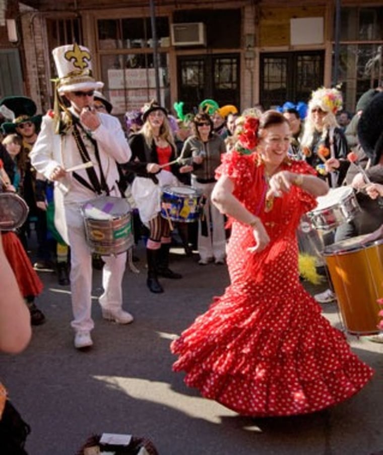 Image: Dancing and costumes in French Quarter, Mardi Gras 2010, New Orleans, Louisiana