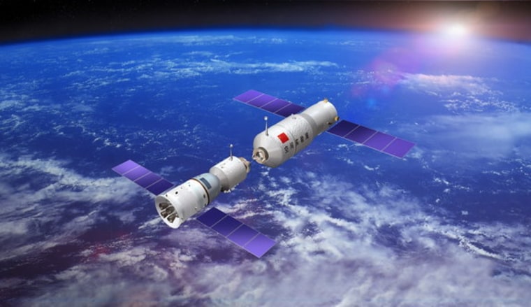 Image: artist rendering of China space station in docking