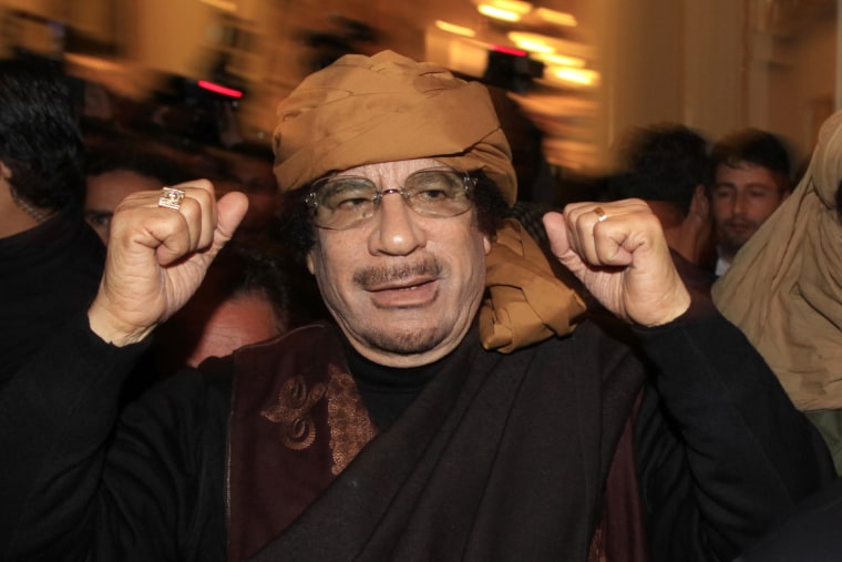 Image: File photo of Libya's leader Gaddafi in Tripoli