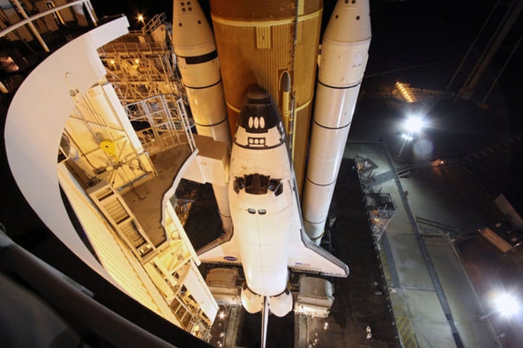At NASA's Kennedy Space Center in Florida, space shuttle Endeavour awaits its final liftoff from Launch Pad 39A.
