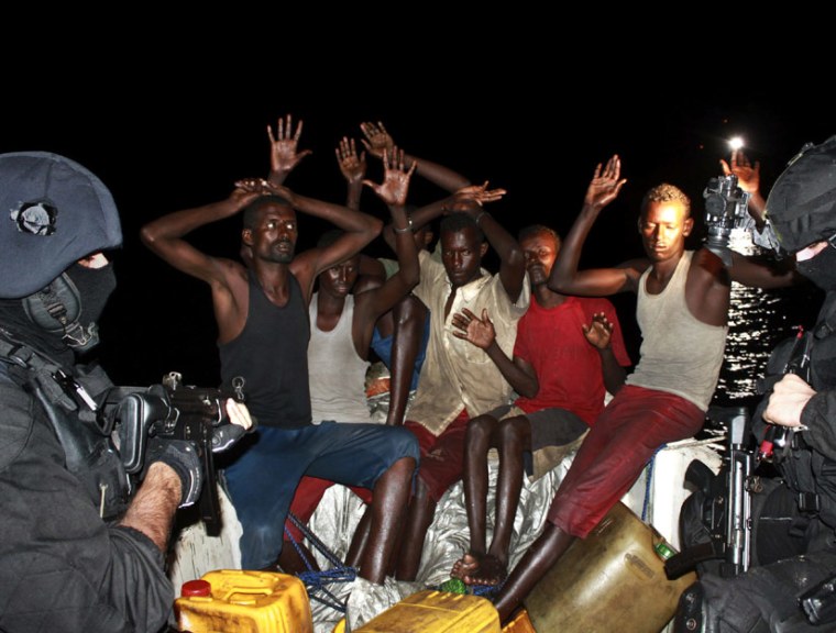 Portuguese special forces members capture a pirate group in November 2009. New software by the U.S. Navy helps track the risk of pirate attacks on the open ocean.