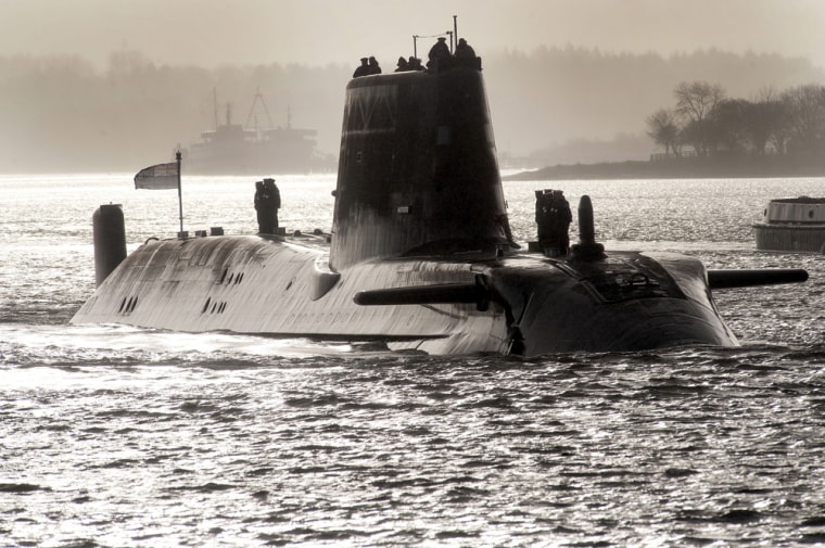 Image: British Royal Navy nuclear submarine, HMS Astute, en-route to her base at Faslane on the Firth of Clyde