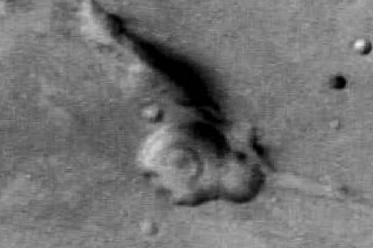 Photo taken of the Gandhi face geologic feature by the Mars Express Orbiter.